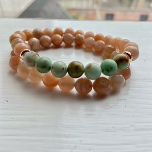 Moonstone & Turquoise Bead Bracelet Duo